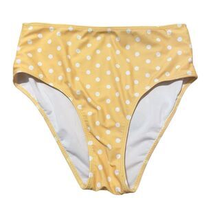 Yellow White Polka Dot High Waist Hight Cut Leg Bikini Bottom Women Size Small